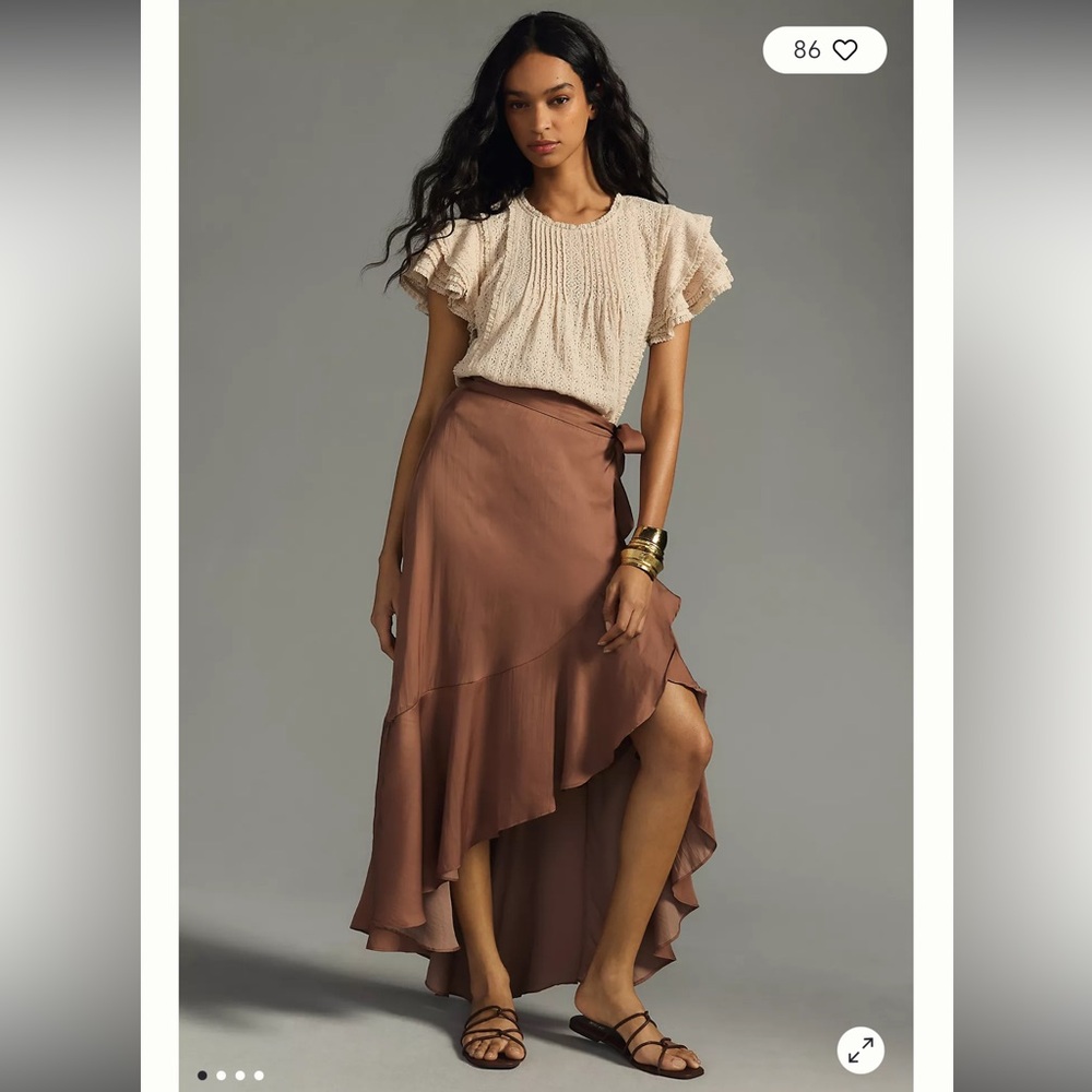 Anthropologie Brown Midi Wrap Skirt